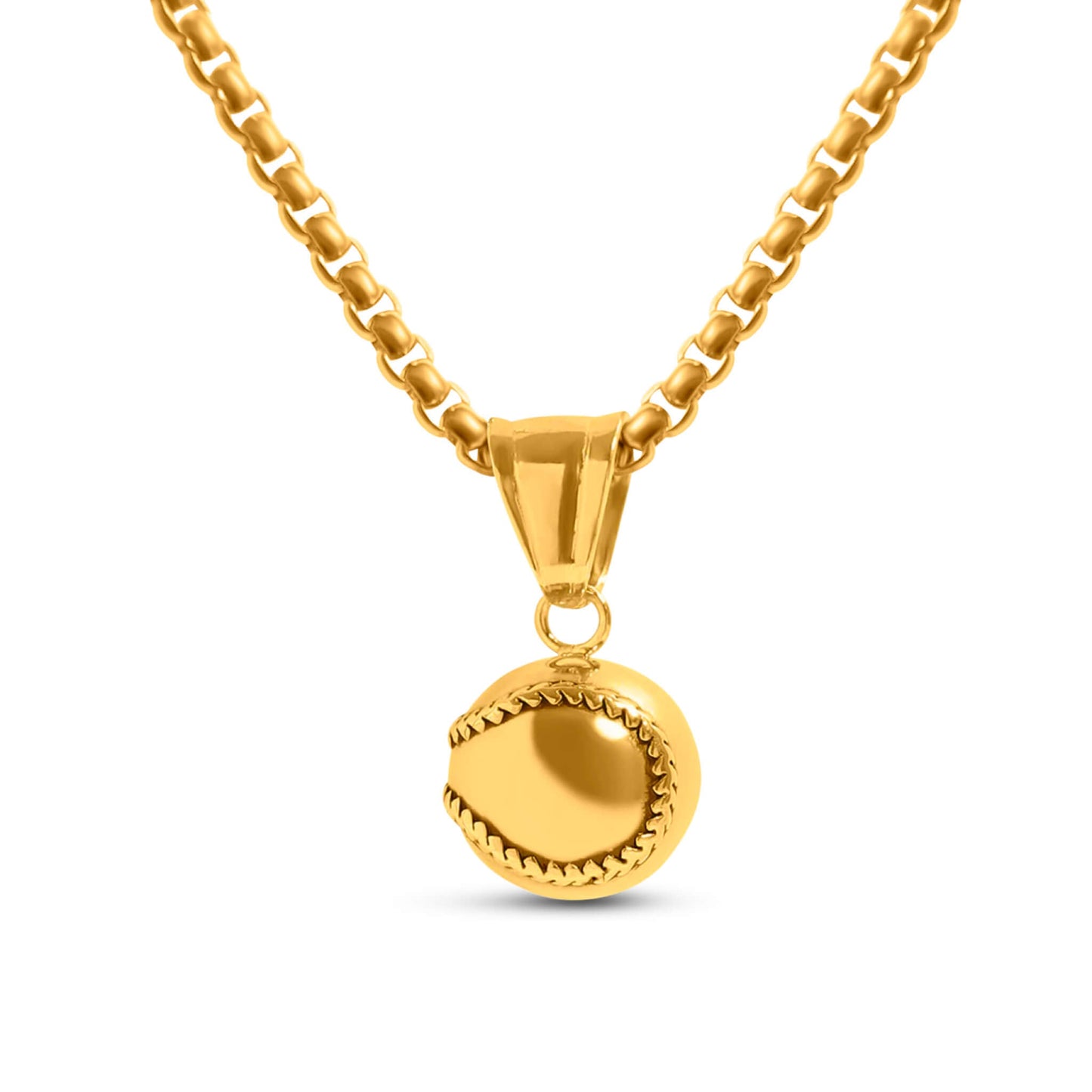 Gold plated 3D baseball pendant on a thick gold chain necklace