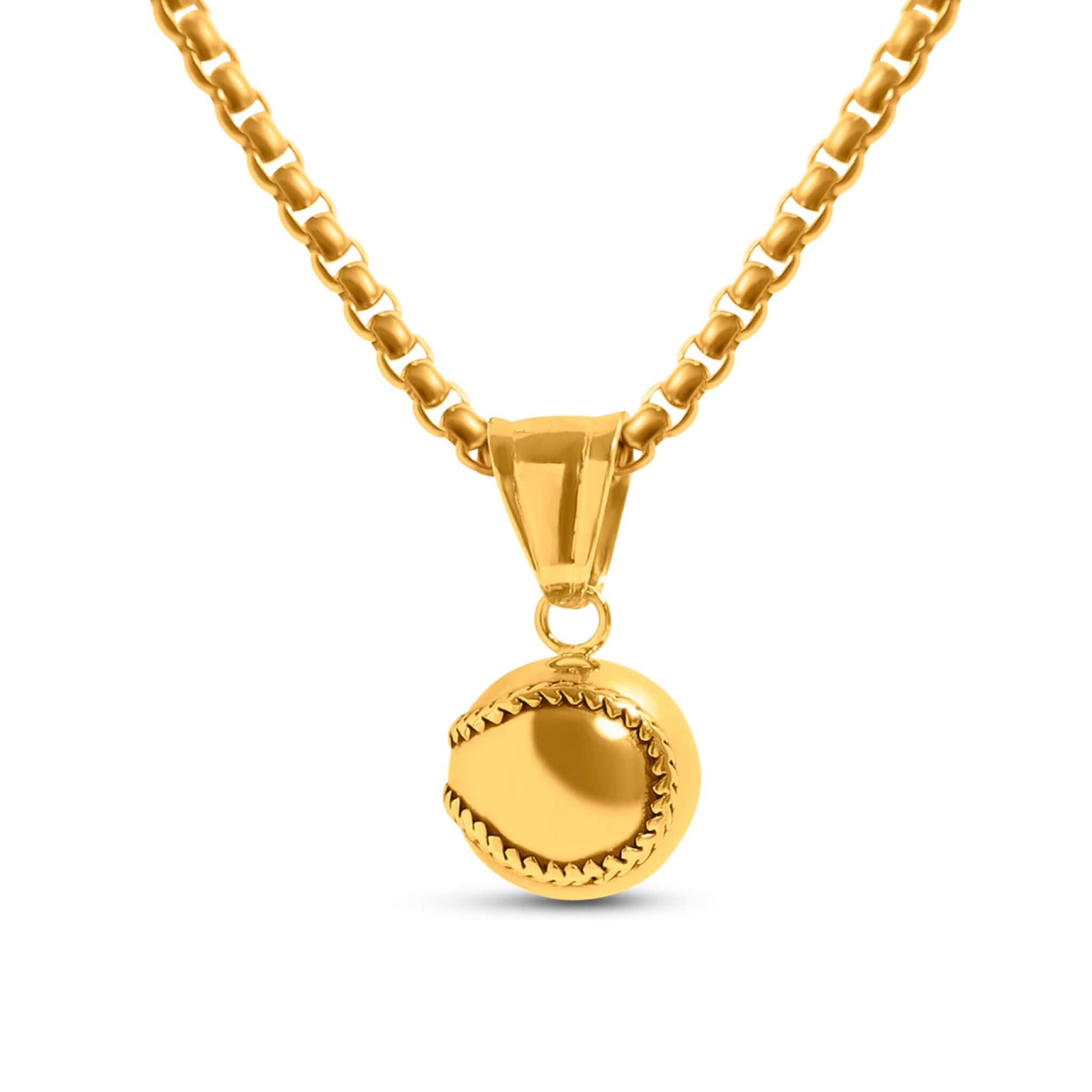 Gold plated 3D baseball pendant on a thick gold chain necklace
