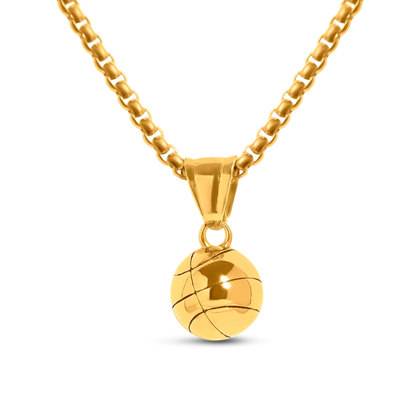 Gold 3D basketball pendant on a gold chain necklace for basketball lovers
