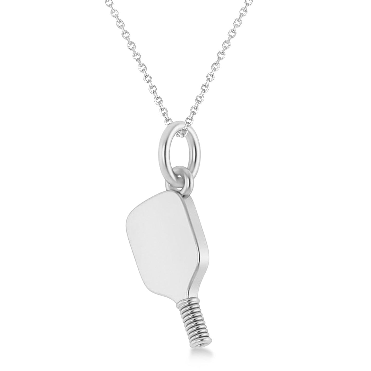 Sterling silver pickleball paddle pendant necklace with 2.5mm link chain and lobster clasp