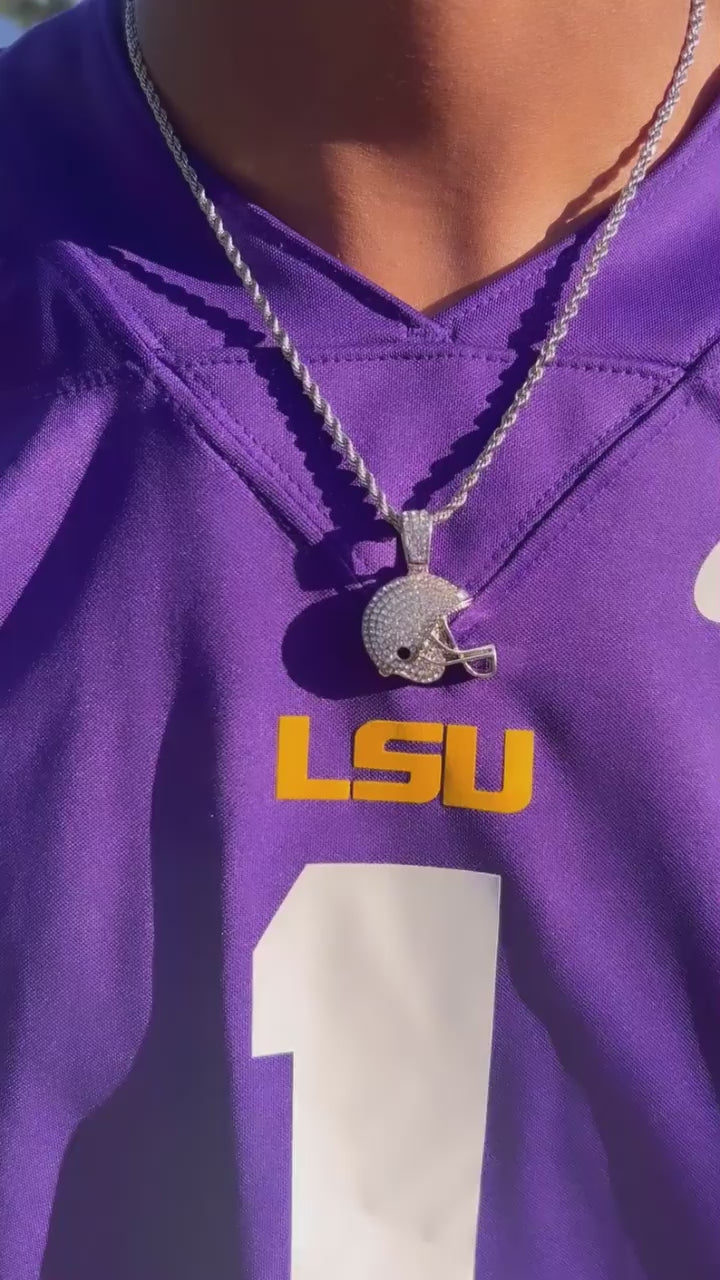 Studded Football Helmet Pendant and Chain Necklace - Sportzzheads