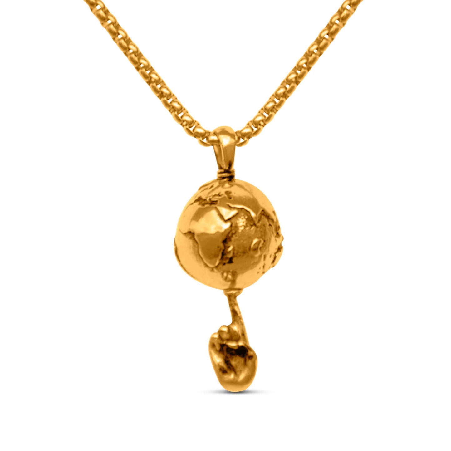 Gold plated spinning globe on finger basketball pendant with chain necklace