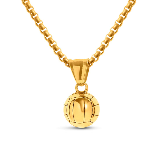 Gold 3D volleyball pendant on a box chain necklace for volleyball players gift