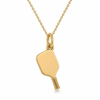 A gold pendant necklace featuring a flat, rounded rectangular pendant with a textured, wrapped bottom, suspended from a delicate gold chain on a white background.