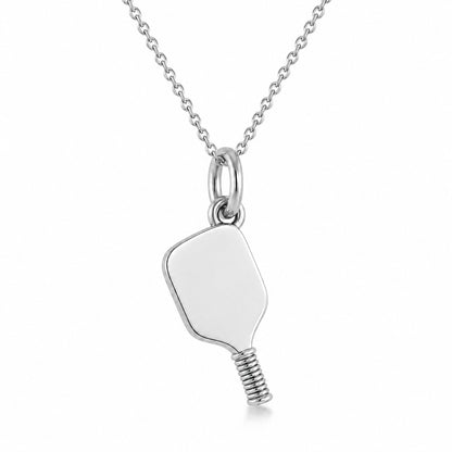 A silver pendant necklace featuring a flat, rounded rectangular disc with a textured spiral stem, suspended from a delicate silver chain against a plain white background.
