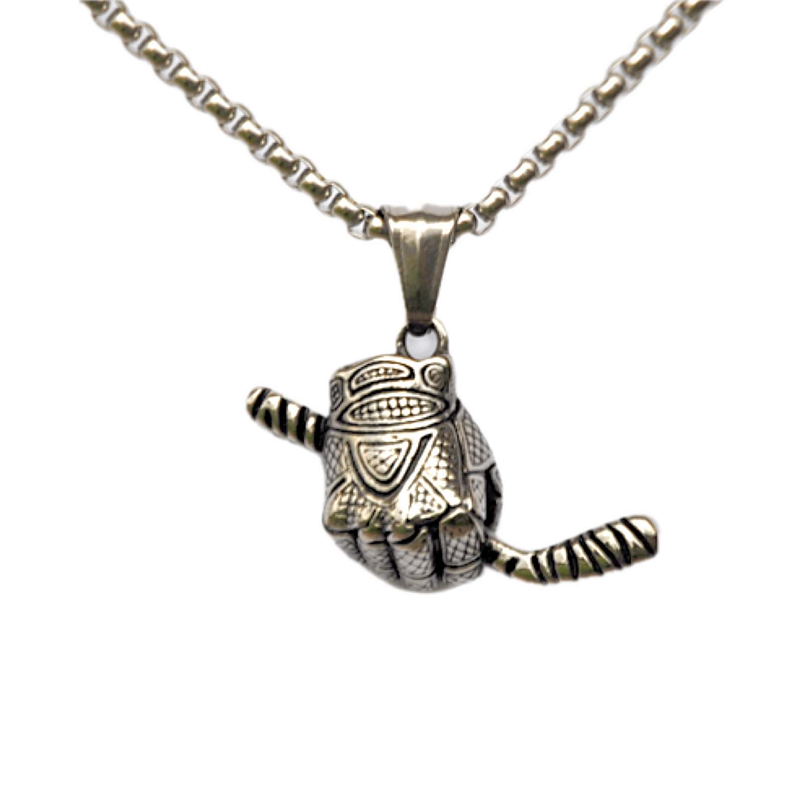 Hockey Glove and Stick Pendant and Chain Necklace - Sportzzheads