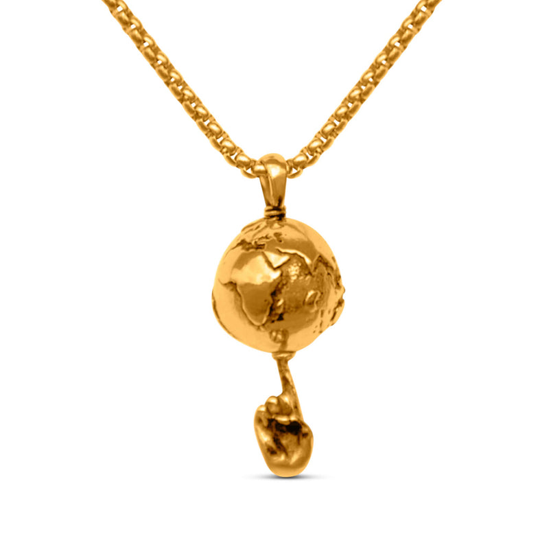 Gold plated spinning globe on finger basketball pendant with chain necklace