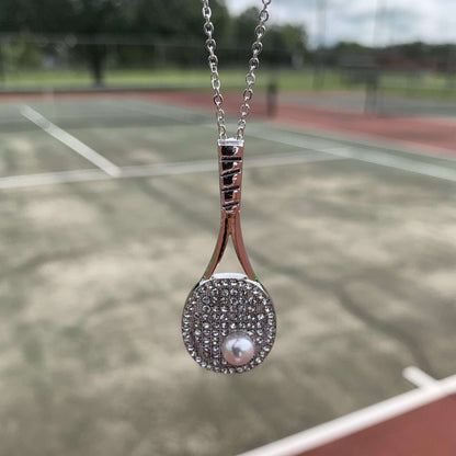 Studded Tennis Racket Pendant and Chain Necklace - Sportzzheads