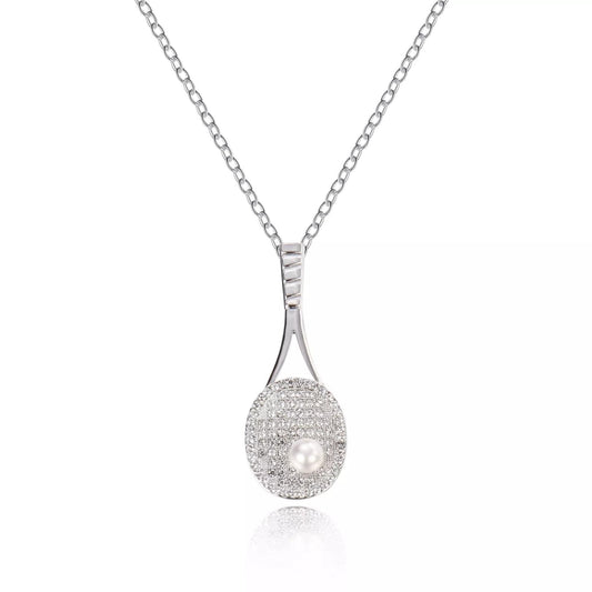 Studded Tennis Racket Pendant and Chain Necklace - Sportzzheads